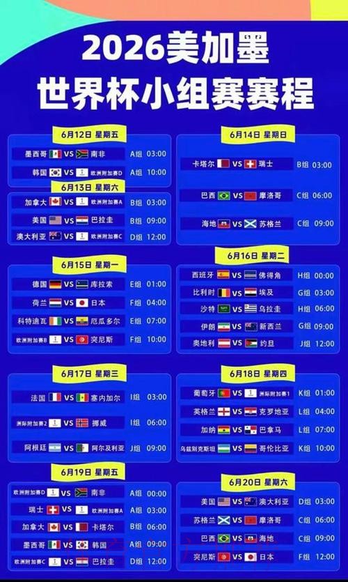 2026美加墨世界杯赛程完整版 2026美加墨世界杯赛程完整版